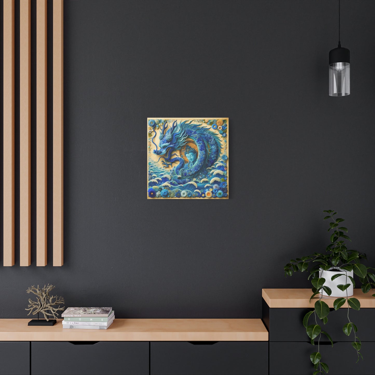 Sacred Blue Dragon and Kuan Yin-Matte Canvas Wall Art