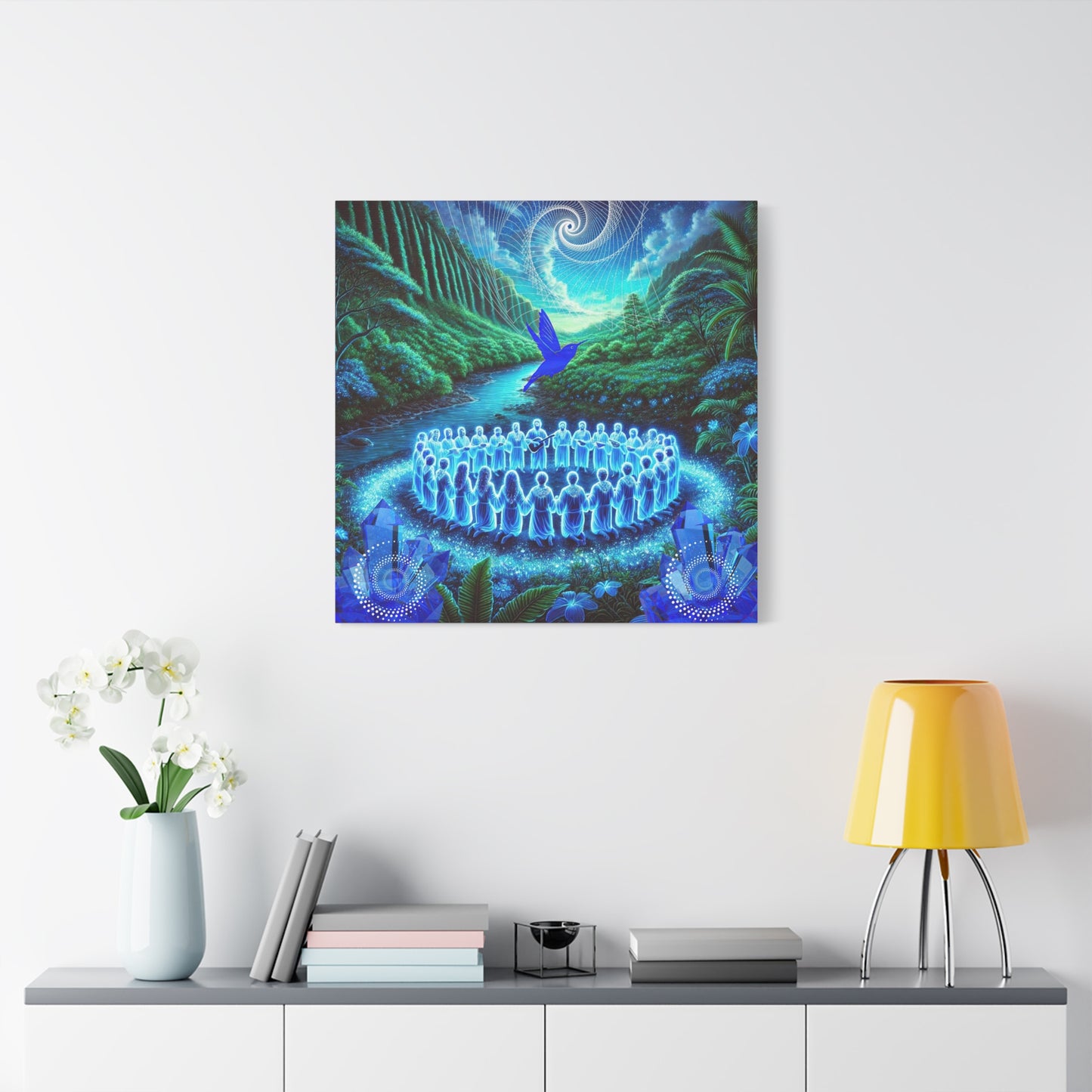 The Song of Blue Hummingbird-Matte Canvas Art