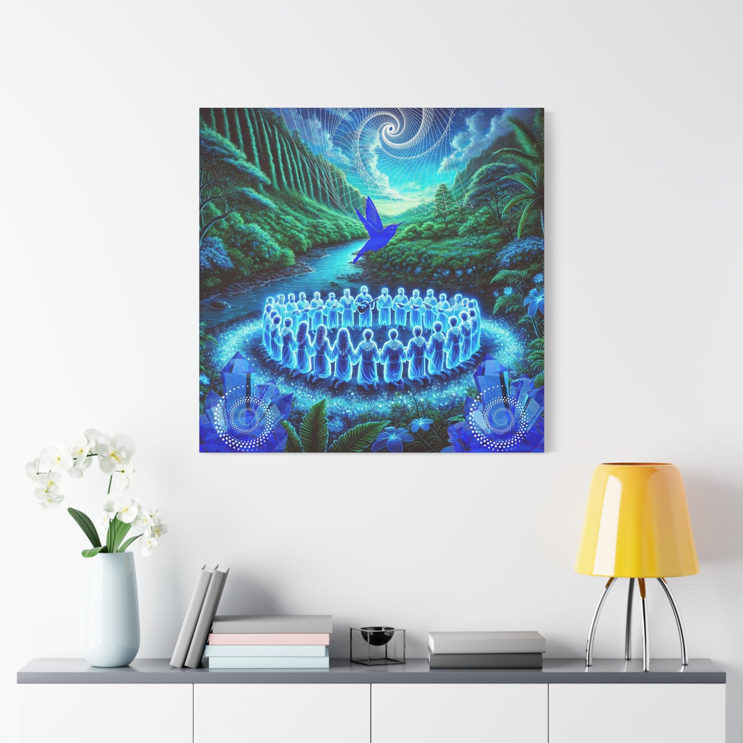 The Song of Blue Hummingbird-Matte Canvas Art