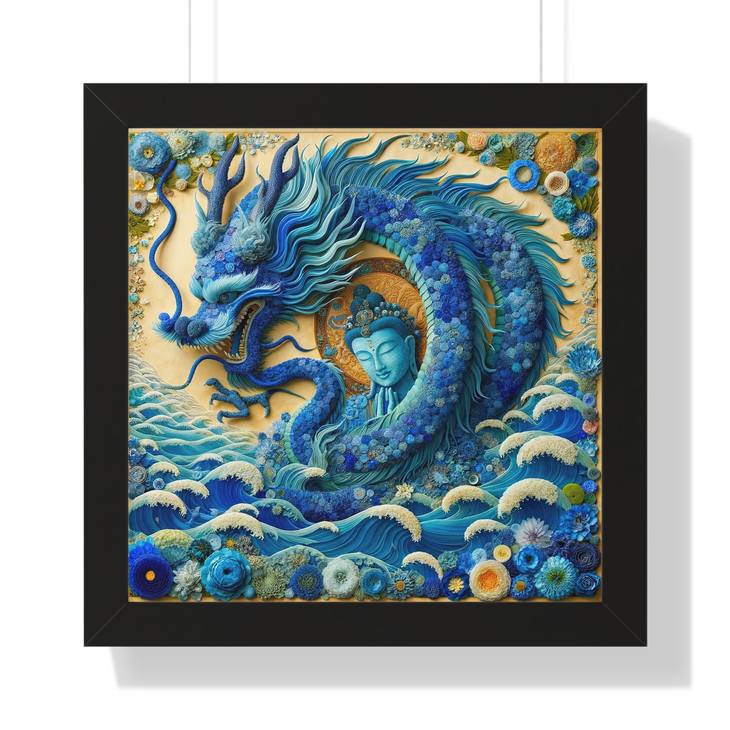 Sacred Blue Dragon and Kuan Yin-Framed Poster