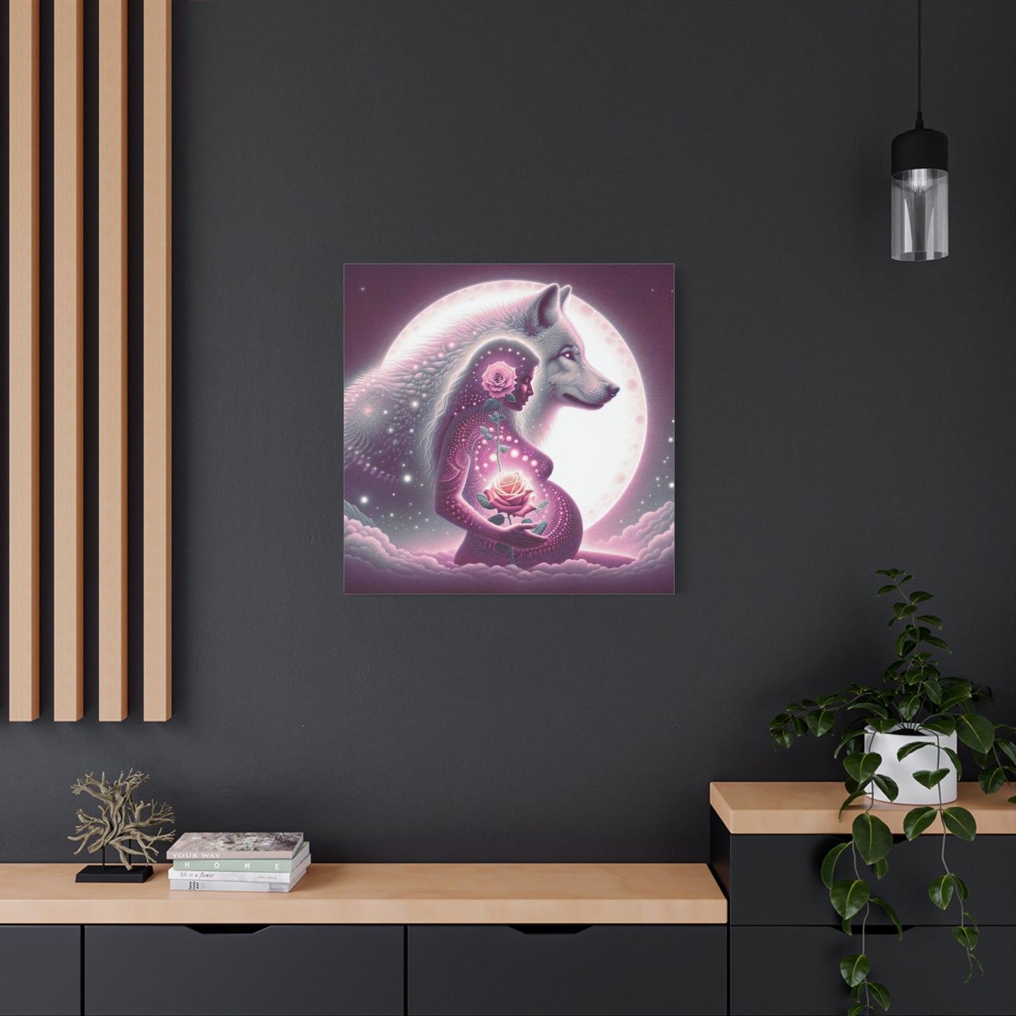 Rose and Moon Wolf, Awakening Divine Feminine-Matte Canvas Art