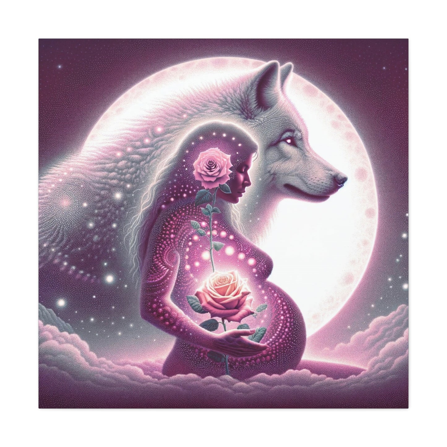 Rose and Moon Wolf, Awakening Divine Feminine-Matte Canvas Art